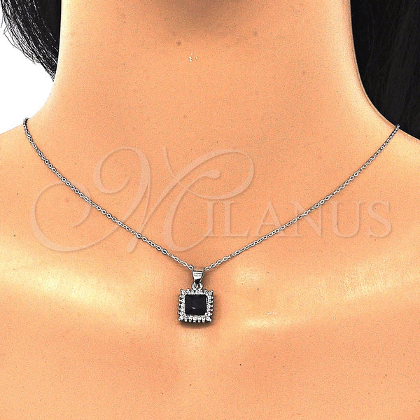 Juego de Arete y Dije de Adulto 10.175.0057.4 Plata Rodinada, con Zirconia Cubica Negro y Micro Pave Blanca, Pulido, Rodinado