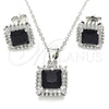 Juego de Arete y Dije de Adulto 10.175.0057.4 Plata Rodinada, con Zirconia Cubica Negro y Micro Pave Blanca, Pulido, Rodinado