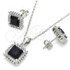 Juego de Arete y Dije de Adulto 10.175.0057.4 Plata Rodinada, con Zirconia Cubica Negro y Micro Pave Blanca, Pulido, Rodinado