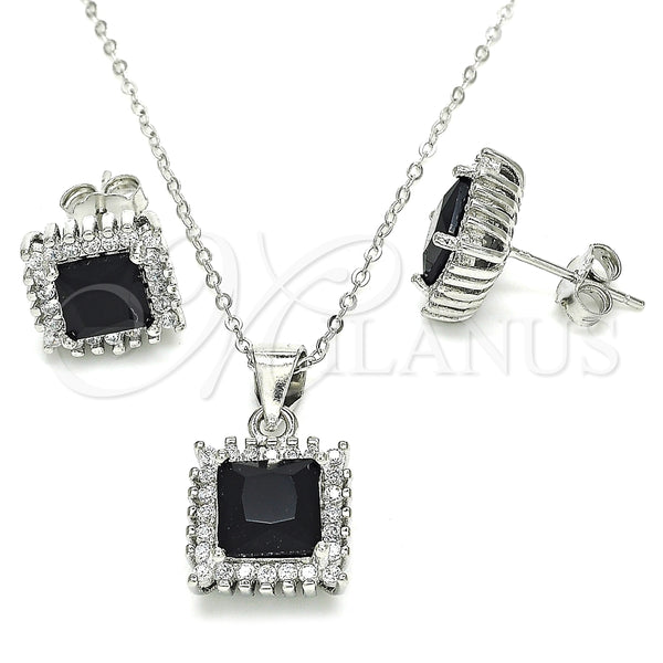 Juego de Arete y Dije de Adulto 10.175.0057.4 Plata Rodinada, con Zirconia Cubica Negro y Micro Pave Blanca, Pulido, Rodinado