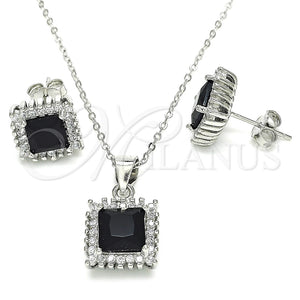 Juego de Arete y Dije de Adulto 10.175.0057.4 Plata Rodinada, con Zirconia Cubica Negro y Micro Pave Blanca, Pulido, Rodinado