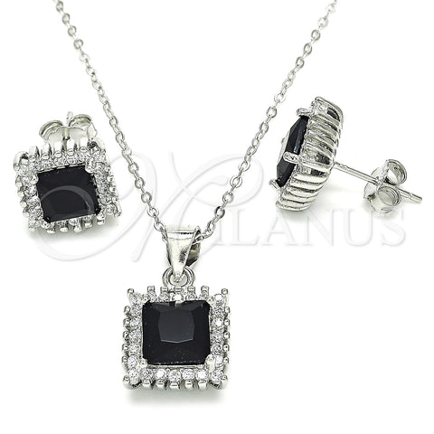 Juego de Arete y Dije de Adulto 10.175.0057.4 Plata Rodinada, con Zirconia Cubica Negro y Micro Pave Blanca, Pulido, Rodinado