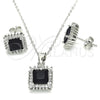 Juego de Arete y Dije de Adulto 10.175.0057.4 Plata Rodinada, con Zirconia Cubica Negro y Micro Pave Blanca, Pulido, Rodinado