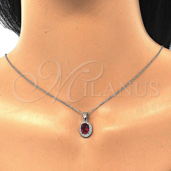 Juego de Arete y Dije de Adulto 10.175.0077.2 Plata Rodinada, con Zirconia Cubica Granate y Micro Pave Blanca, Pulido, Rodinado