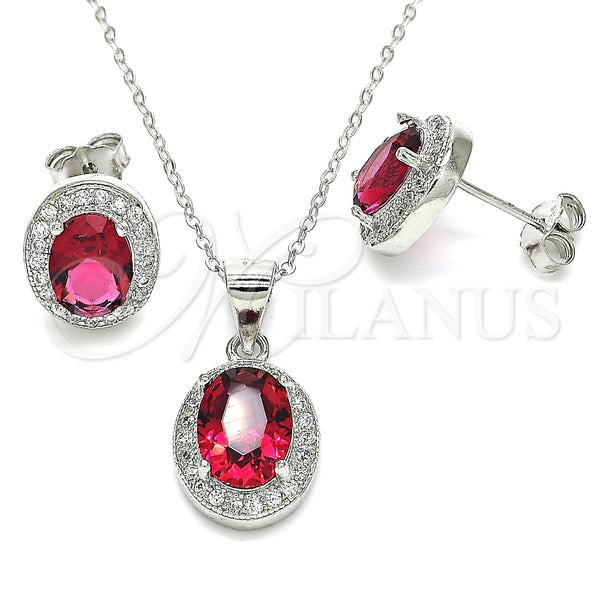 Juego de Arete y Dije de Adulto 10.175.0077.2 Plata Rodinada, con Zirconia Cubica Granate y Micro Pave Blanca, Pulido, Rodinado