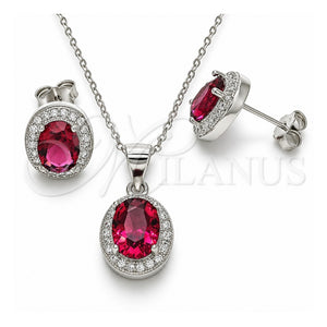 Juego de Arete y Dije de Adulto 10.175.0077.2 Plata Rodinada, con Zirconia Cubica Granate y Micro Pave Blanca, Pulido, Rodinado