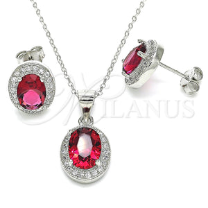 Juego de Arete y Dije de Adulto 10.175.0077.2 Plata Rodinada, con Zirconia Cubica Granate y Micro Pave Blanca, Pulido, Rodinado