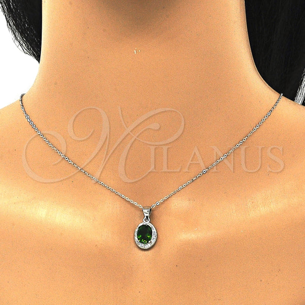 Juego de Arete y Dije de Adulto 10.175.0077.3 Plata Rodinada, con Zirconia Cubica Verde y Micro Pave Blanca, Pulido, Rodinado