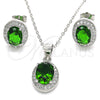 Juego de Arete y Dije de Adulto 10.175.0077.3 Plata Rodinada, con Verde Zirconia Cubica and Blanca Micro Pave, Pulido, Rodinado