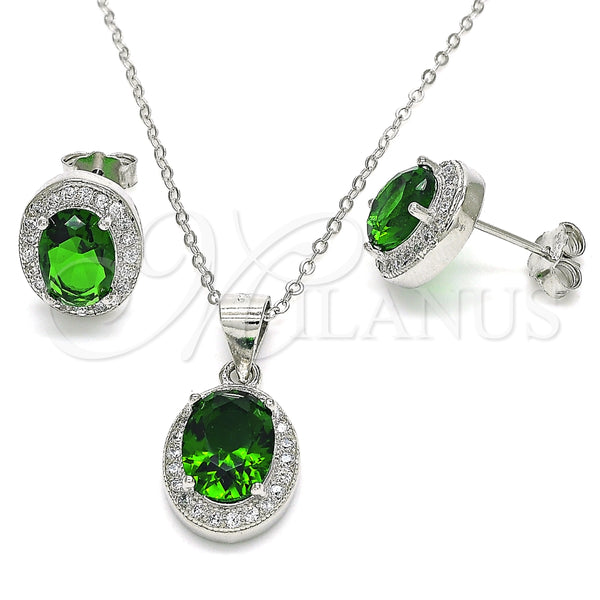 Juego de Arete y Dije de Adulto 10.175.0077.3 Plata Rodinada, con Zirconia Cubica Verde y Micro Pave Blanca, Pulido, Rodinado
