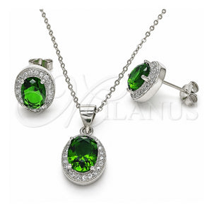 Juego de Arete y Dije de Adulto 10.175.0077.3 Plata Rodinada, con Zirconia Cubica Verde y Micro Pave Blanca, Pulido, Rodinado