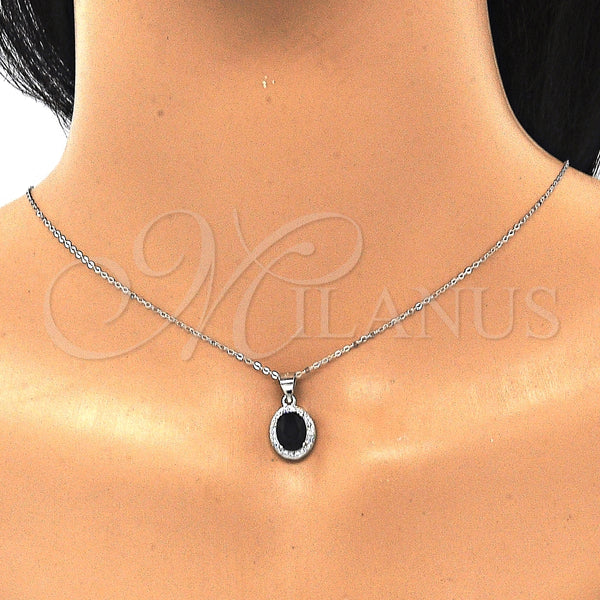 Juego de Arete y Dije de Adulto 10.175.0077.4 Plata Rodinada, con Zirconia Cubica Negro y Micro Pave Blanca, Pulido, Rodinado