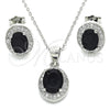 Juego de Arete y Dije de Adulto 10.175.0077.4 Plata Rodinada, con Zirconia Cubica Negro y Micro Pave Blanca, Pulido, Rodinado