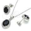 Juego de Arete y Dije de Adulto 10.175.0077.4 Plata Rodinada, con Zirconia Cubica Negro y Micro Pave Blanca, Pulido, Rodinado