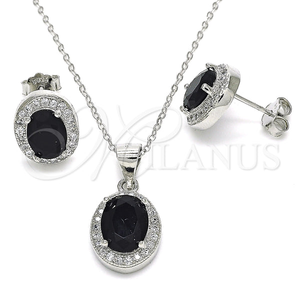 Juego de Arete y Dije de Adulto 10.175.0077.4 Plata Rodinada, con Zirconia Cubica Negro y Micro Pave Blanca, Pulido, Rodinado