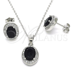Juego de Arete y Dije de Adulto 10.175.0077.4 Plata Rodinada, con Zirconia Cubica Negro y Micro Pave Blanca, Pulido, Rodinado