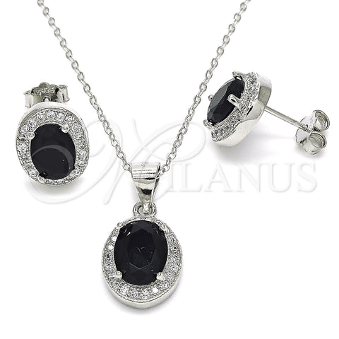 Juego de Arete y Dije de Adulto 10.175.0077.4 Plata Rodinada, con Zirconia Cubica Negro y Micro Pave Blanca, Pulido, Rodinado