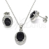 Juego de Arete y Dije de Adulto 10.175.0077.4 Plata Rodinada, con Zirconia Cubica Negro y Micro Pave Blanca, Pulido, Rodinado