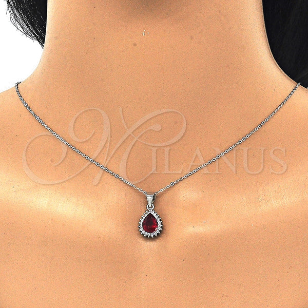 Juego de Arete y Dije de Adulto 10.175.0079.3 Plata Rodinada, Diseño de Gota, con Zirconia Cubica Granate y Blanca, Pulido, Rodinado