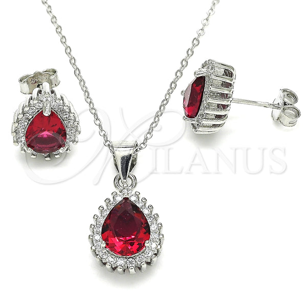 Juego de Arete y Dije de Adulto 10.175.0079.3 Plata Rodinada, Diseño de Gota, con Zirconia Cubica Granate y Blanca, Pulido, Rodinado