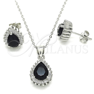 Juego de Arete y Dije de Adulto 10.175.0079.4 Plata Rodinada, Diseño de Gota, con Zirconia Cubica Negro y Blanca, Pulido, Rodinado