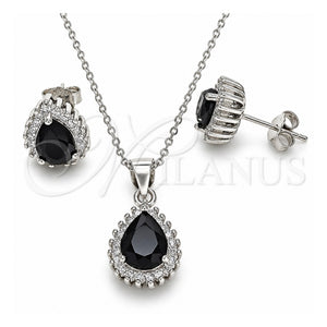 Juego de Arete y Dije de Adulto 10.175.0079.4 Plata Rodinada, Diseño de Gota, con Zirconia Cubica Negro y Blanca, Pulido, Rodinado