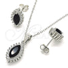 Juego de Arete y Dije de Adulto 10.175.0056.4 Plata Rodinada, con Zirconia Cubica Negro y Blanca, Pulido, Rodinado