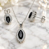 Juego de Arete y Dije de Adulto 10.175.0056.4 Plata Rodinada, con Zirconia Cubica Negro y Blanca, Pulido, Rodinado