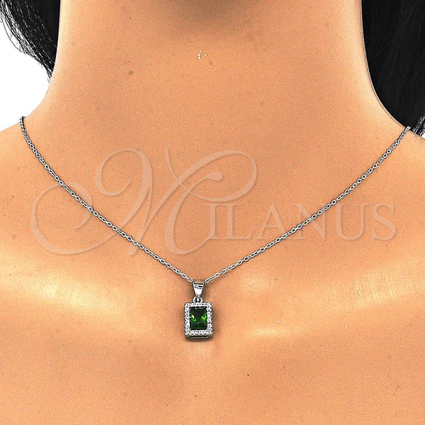 Juego de Arete y Dije de Adulto 10.175.0080.1 Plata Rodinada, con Zirconia Cubica Verde y Micro Pave Blanca, Pulido, Rodinado