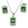 Juego de Arete y Dije de Adulto 10.175.0080.1 Plata Rodinada, con Zirconia Cubica Verde y Micro Pave Blanca, Pulido, Rodinado