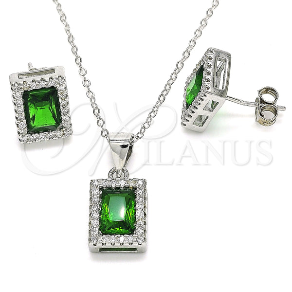 Juego de Arete y Dije de Adulto 10.175.0080.1 Plata Rodinada, con Zirconia Cubica Verde y Micro Pave Blanca, Pulido, Rodinado