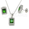 Juego de Arete y Dije de Adulto 10.175.0080.1 Plata Rodinada, con Zirconia Cubica Verde y Micro Pave Blanca, Pulido, Rodinado