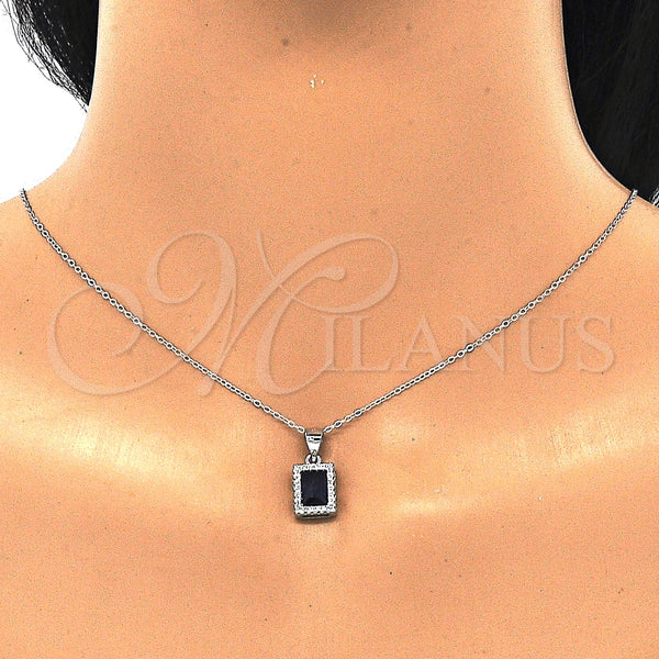 Juego de Arete y Dije de Adulto 10.175.0080.2 Plata Rodinada, con Zirconia Cubica Zafiro Azul y Micro Pave Blanca, Pulido, Rodinado