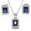 Juego de Arete y Dije de Adulto 10.175.0080.2 Plata Rodinada, con Zirconia Cubica Zafiro Azul y Micro Pave Blanca, Pulido, Rodinado