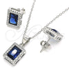 Juego de Arete y Dije de Adulto 10.175.0080.2 Plata Rodinada, con Zirconia Cubica Zafiro Azul y Micro Pave Blanca, Pulido, Rodinado