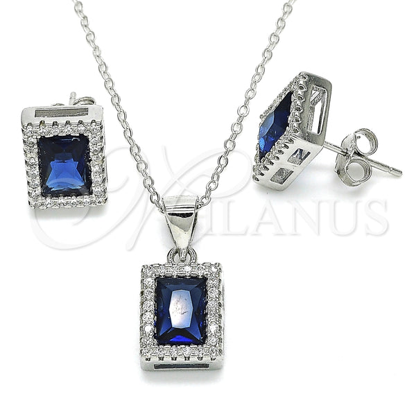 Juego de Arete y Dije de Adulto 10.175.0080.2 Plata Rodinada, con Zirconia Cubica Zafiro Azul y Micro Pave Blanca, Pulido, Rodinado