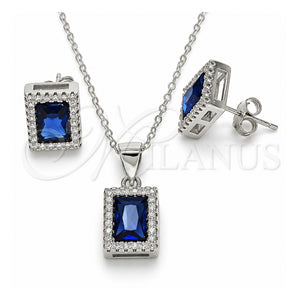 Juego de Arete y Dije de Adulto 10.175.0080.2 Plata Rodinada, con Zirconia Cubica Zafiro Azul y Micro Pave Blanca, Pulido, Rodinado