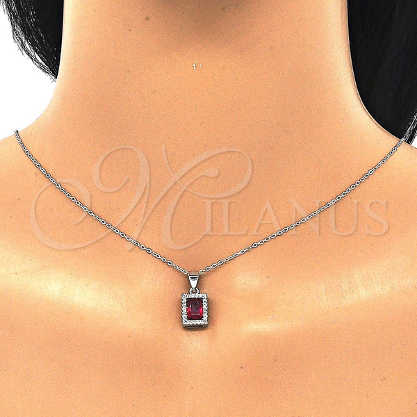 Juego de Arete y Dije de Adulto 10.175.0080.3 Plata Rodinada, con Zirconia Cubica Rubi y Cristal Blanca, Pulido, Rodinado