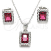 Juego de Arete y Dije de Adulto 10.175.0080.3 Plata Rodinada, con Zirconia Cubica Rubi y Cristal Blanca, Pulido, Rodinado