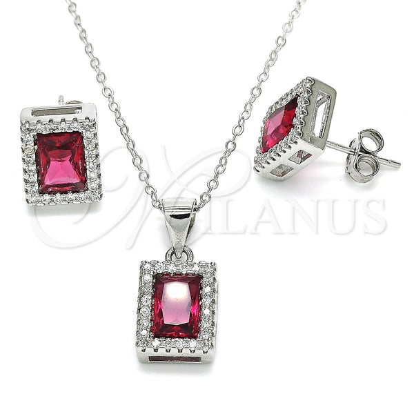 Juego de Arete y Dije de Adulto 10.175.0080.3 Plata Rodinada, con Zirconia Cubica Rubi y Cristal Blanca, Pulido, Rodinado
