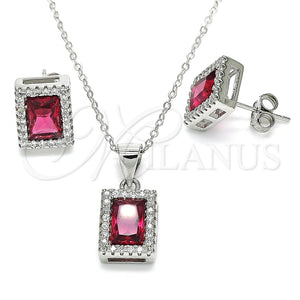 Juego de Arete y Dije de Adulto 10.175.0080.3 Plata Rodinada, con Zirconia Cubica Rubi y Cristal Blanca, Pulido, Rodinado