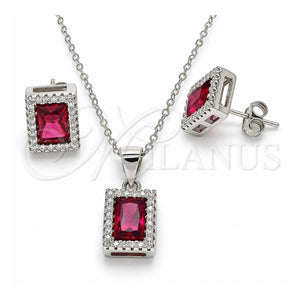Juego de Arete y Dije de Adulto 10.175.0080.3 Plata Rodinada, con Zirconia Cubica Rubi y Cristal Blanca, Pulido, Rodinado