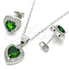 Juego de Arete y Dije de Adulto 10.175.0081.1 Plata Rodinada, Diseño de Corazón, con Zirconia Cubica Verde y Micro Pave Blanca, Pulido, Rodinado