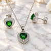 Juego de Arete y Dije de Adulto 10.175.0081.1 Plata Rodinada, Diseño de Corazón, con Zirconia Cubica Verde y Micro Pave Blanca, Pulido, Rodinado