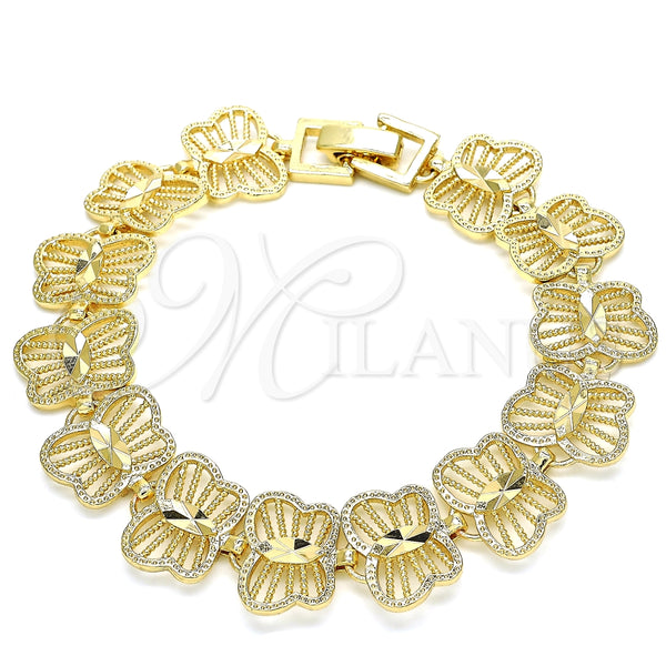 Pulsera Elegante 03.100.0060.08 Oro Laminado, Diseño de Mariposa, Diamantado, Tono Dorado (Grosor 14.8 MM, 8 Pulgadas de Largo)