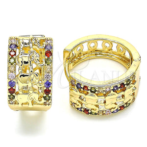 Argolla Huggie 02.210.0156.3.20 Oro Laminado, Diseño de Elefante, con Multicolor Micro Pave, Pulido, Tono Dorado