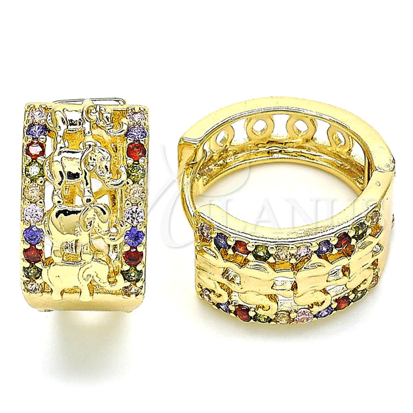 Argolla Huggie 02.210.0156.3.20 Oro Laminado, Diseño de Elefante, con Multicolor Micro Pave, Pulido, Tono Dorado