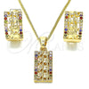 Juego de Arete y Dije de Adulto 10.210.0113.3 Oro Laminado, Diseño de Elefante, con Multicolor Micro Pave, Pulido, Tono Dorado