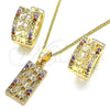 Juego de Arete y Dije de Adulto 10.210.0113.3 Oro Laminado, Diseño de Elefante, con Multicolor Micro Pave, Pulido, Tono Dorado