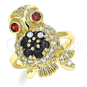 Anillo Multi Piedra 01.210.0091.07 Oro Laminado, Diseño de Búho, con Negro and Granate Zirconia Cubica, Pulido, Tono Dorado (Size 7)